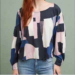 Anthropologie T.La Shae Boatneck Print Top